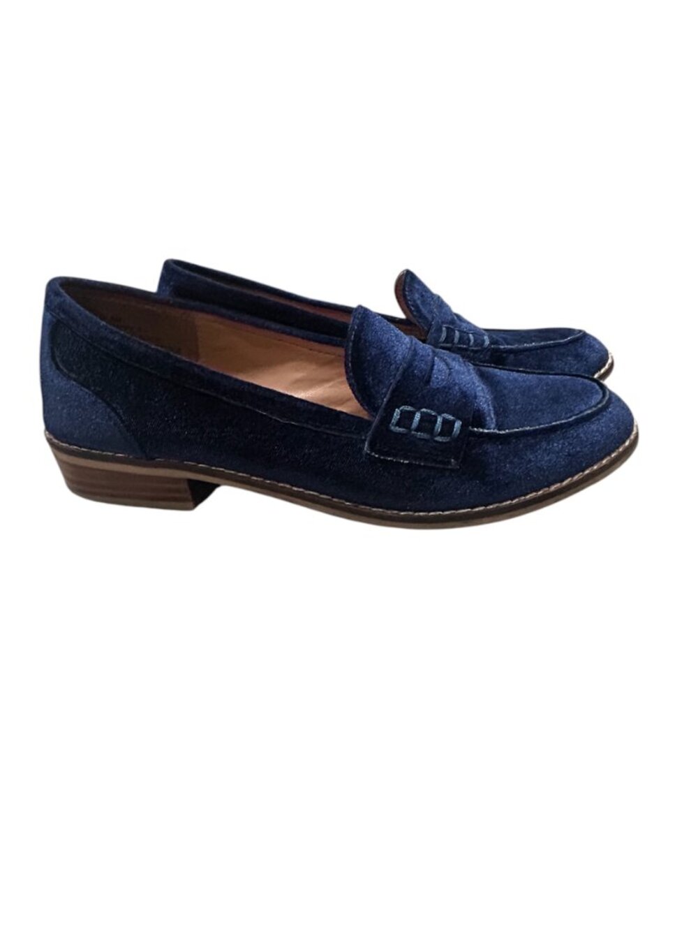 Steve Madden Cyylo Navy Velvet Penny Loafers Low Heel Flats Size 8M